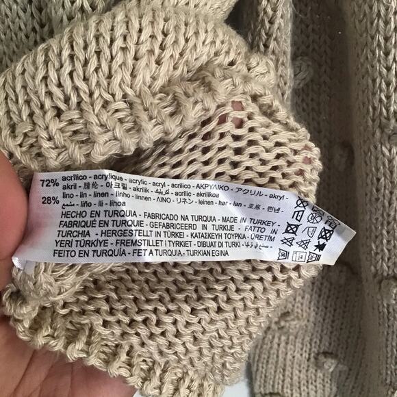 ZARA Knit Crochet Sweater Pom Pom Beige Cottagecore Sz L - Picture 5 of 8